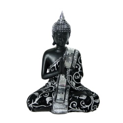 FIGURA BUDA RESINA NEGRO Y PLATA