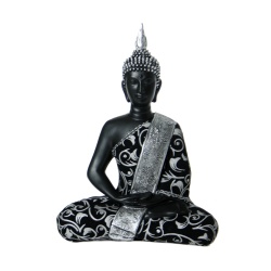 FIGURA BUDA RESINA NEGRO Y PLATA