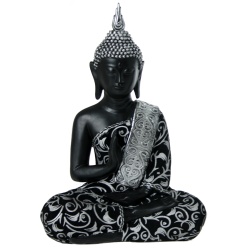 FIGURA BUDA RESINA NEGRO Y PLATA