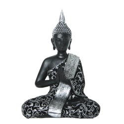 FIGURA BUDA RESINA PLATA Y NEGRO