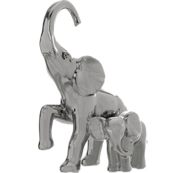 FIGURA PAREJA ELEFANTES CERAMICA PLATA