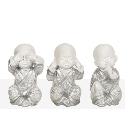 MONJES SENTIDOS CERAMICA PLATEADOS Y BLANCOS