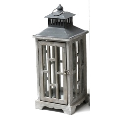 FAROL MADERA Y METAL GRIS VINTAGE