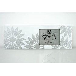 RELOJ RECTANGULAR BLANCO Y PLATA FLORES