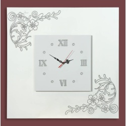 RELOJ MADERA FLOR PLATA