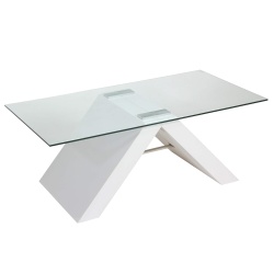 MESA DE CENTRO MADERA LACADA BLANCO Y CRISTAL