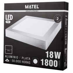 DOWNLIGHT LED SUPERFICIE CUADRADO PLATA 18W FRIA