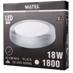 DOWNLIGHT LED SUPERFICIE REDONDO PLATA 18W FRIA