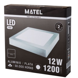 DOWNLIGHT LED SUPERFICIE CUADRADO PLATA 12W FRIA