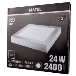 DOWNLIGHT LED SUPERFICIE CUADRADA PLATA 24W FRIA