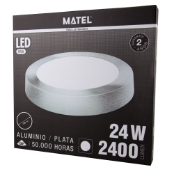 DOWNLIGHT LED SUPERFICIE REDONDA PLATA 24W FRIA