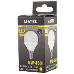 BOMBILLA LED ESFERICA E14 5W CALIDA