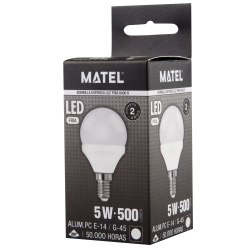 BOMBILLA LED ESFERICA E14 5W FRIA