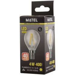 BOMBILLA LED FILAMENTO ESFERICA CLARA E14 4W CLARA