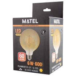 BOMBILLA LED FILAMENTO G125 VINTAGE E27 6W