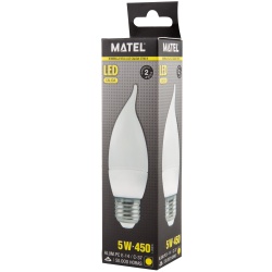 BOMBILLA LED VELA FLAMA E14 5W CALIDA