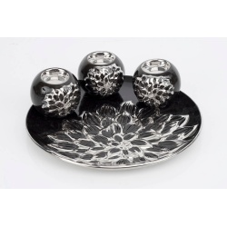 CENTRO + PORTAVELAS NEGRO Y PLATA