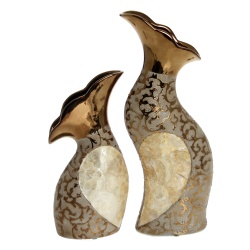 JUEGO DOS JARRONES NACAR DORADO Y COBRE
