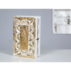 PORTALLAVES MADERA BLANCO Y ORO