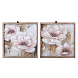 LIENZO FLOR ROSA MARCO MADERA