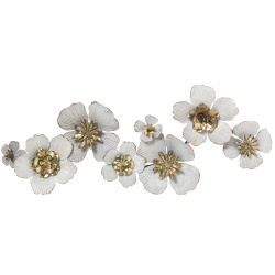 APLIQUE PARED METAL FLORES BLANCO Y DORADO