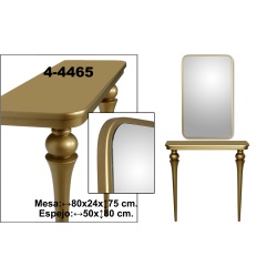 MESA ENTRADA Y ESPEJO MADERA DORADA