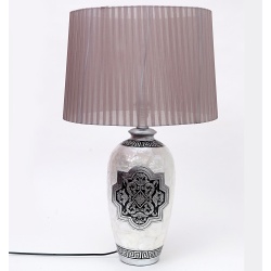 LAMPARA NACAR Y PLATA CON PANTALLA GRIS