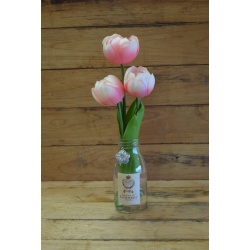 MONTAJE BOTELLA 3 TULIPANES CON AGUA SOLIDA