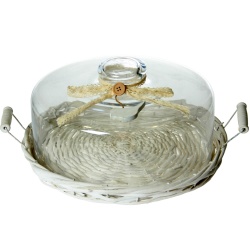 QUESERA CRISTAL CON BASE METAL Y MIMBRE*